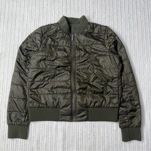 Lululemon Non Stop Reversible Dark Olive Green Bomber Puffer Jacket | Size 10